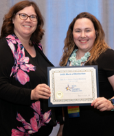 NSPRA Executive Board member Angela Marshall with NSPRA award winner Krystyna Baumgartner, APR.